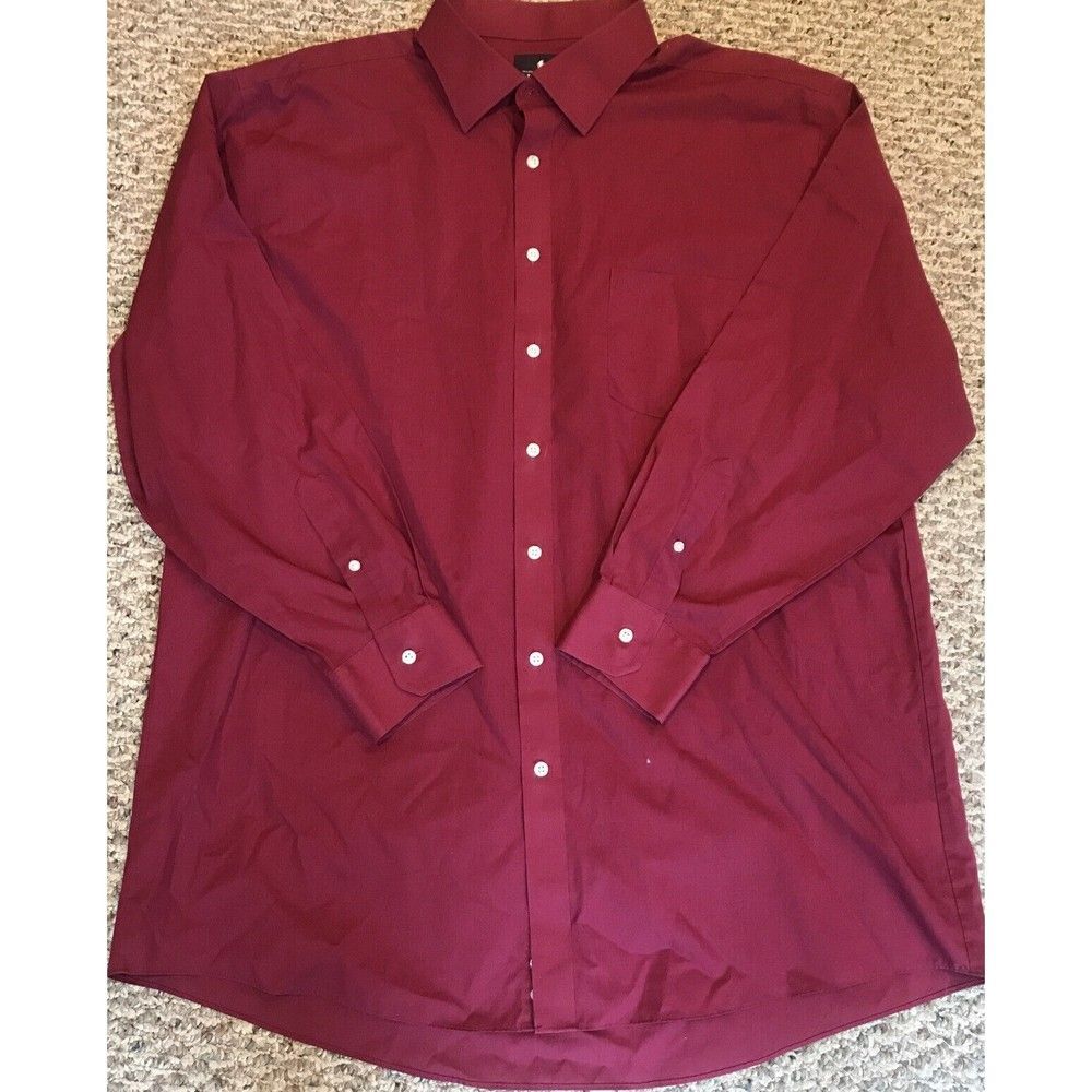 STAFFORD EASY CARE BROADCLOTH 18 STRETCH COMFORT DRESS SHIRT Rich Burgundy Soli